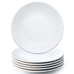 NUTRIUPS 8.5 inch Salad Plates Set of 6, 21.5cm Small Dinner Plates, Ceramic Dessert Plates, White Serving Plates for Appetizer, Salad, Dessert - Microwave and Dishwasher Safe