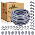 Wocloer 1/2 inch 150 Foot Liquid-Tight Conduit and Connector Kit, Flexible Non Metallic Electrical Conduit, With 10 Straight and 10 Angle Fittings and Pipe Strap