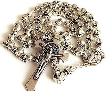 elegantmedical Handmade Catholic Saint St.Benedict Rosary Crucifix Cross Silver skull beads Catholic necklace Gift Box