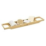 Homiu Premium Bath Tray Caddy | Wooden Bamboo Bathtub Tray | 74 x 15 x 4.5cm | Bath Rack Tablet Holder, Books, Wine Glasses, Candle | Bathroom Accessories Storage | Fits Most Bath Sizes