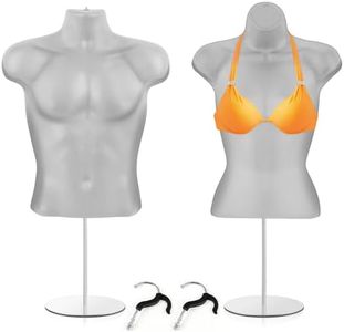 Sintuff 2 Pack Male and Female Mannequin Torso with Stand Dress Form Hollow Back Shirt Mannequin Display Half Body Mannequin for Clothes White Clothing Mannequin for Craft Shows, S-M Clothes Size