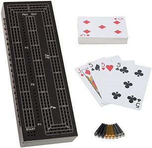 WE Games 3 Player Wood Cribbage Set - Easy Grip Pegs and 2 Decks of Cards Inside of Board - Black Stained