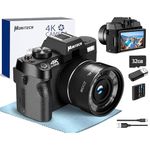 Monitech Digital Cameras for Photography,4K 48MP Vlogging Camera for YouTube and Video, with 180° Flip Screen,16X Digital Zoom,2 Batteries, 32GB TF Card