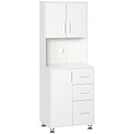 HOMCOM Modern Kitchen Cupboard with Storage Cabinets, 3 Drawers and Open Countertop for Living Room, White