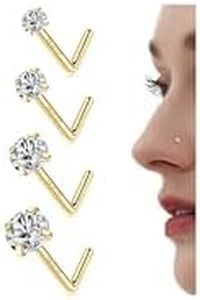 LOLIAS 14K Gold Filled Nose Studs,316L Surgical Steel Gold Nose Rings Studs,6A CZ Simulated Diamond L Shaped Nose Piercing - Hypoallergenic Nose Rings for Women Men 20G 1.5/2/2.5/3MM 4PCS