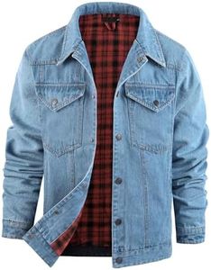 Flygo Mens Flannel Lined Denim Jacket Snap Cowboy Cut Western Classic Slim Fit Vintage Heavy Duty Jacket Trucker Coat(LightBlue-L)