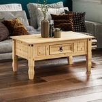 Movian Amazon Basics Corona Rectangular Coffee Table With Drawer, Made From Distressed Waxed Solid Wood, Pine, 56 cm D x 94 cm W x 45 cm H (Previously brand)