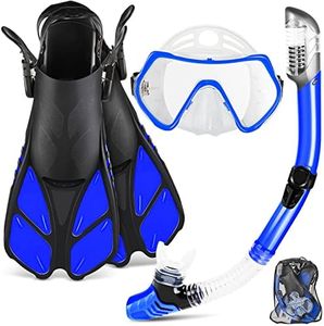 ZEEPORTE Mask Fin Snorkel Set with Adult Snorkeling Gear, Panoramic View Diving Mask, Trek Fin, Dry Top Snorkel +Travel Bags, Snorkel for Lap Swimming