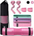 G4Free 9Pcs Barbell Pad Set for Squat, Hip Thrusts, Lunges, Leg day, Standard Olympic Bars with 2 Gym Ankle Safety Straps, 3 Hip Resistance Bands, 2 Lifting Strap, Barbell Pad, and Carry Bag (Pink)