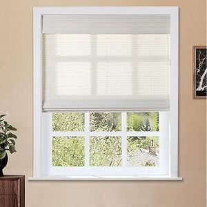TWOPAGES Cordless Blind Bamboo Flax Roman Shade, Light Filtering Roman Shade, Roll Up Window Shade, Install Hardware Included, 1 Piece, Pearl White (P-DF08-01-RS-CL)
