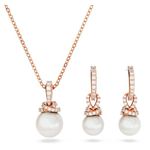 Swarovski Originally Hoop Earrings and Pendant Necklace Set, Crystal Pearl and White Crystal Pavé, Rose Gold-Tone Plated Setting, from the Originally Collection