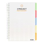 VABE UK A4 Project Notebook - 5 Dividers - 200 Pages (100 sheets) - 100gsm White Ruled Paper - Thick Matte Laminated Cover. (White)