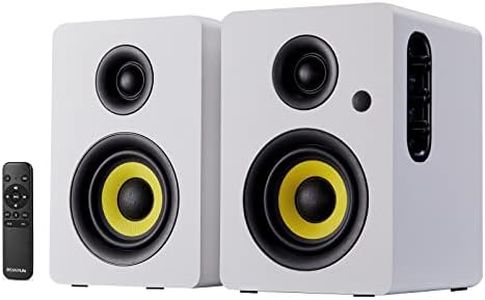 Sanyun SW206 80W Dual-Mode Bookshelf Speakers - Studio Monitor and HiFi Mode - 4Inch Carbon Fiber Speaker - 25 Core Silk Film Dome Tweeter - Optical Coaxial TRS Aux Bluetooth 5.0 Inputs - White