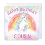 Second Ave Cute Pink Unicorn Cousin Square Birthday Greeting Card for Girl