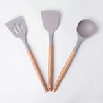 Vasukie Silicone Spatula Set with Wooden Handle for Kitchen | Spatula Silicone Set for Non Stick Pan | Kitchen Accessories Items | Kitchen Tools Set of 3 (Beige) (Beige)