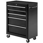 HOMCOM 5-Drawer Lockable Steel Tool Storage Cabinet with Wheels Handle 2 Keys Organisation Box Unit Chest Garage DIY Workshop Trolley Black