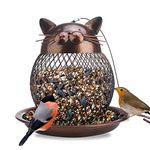 Outside Wild Bird Feeder, Heavy Duty Metal Frame Squirrel Proof Bird Feeders Hanging for Garden Yard Outdoor Decoration, Cute Cat Shaped