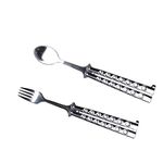 P.S Butterfly Fork and Spoon Set for Hunting, Camping and Hiking Purposes. (Silver)