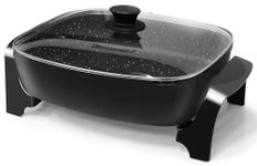 Elite Gourmet EG-6203X Extra Deep 16"x13"x3.2" (10.5Qt.) Scratch Resistant, Easy Pour Spout, Dishwasher Safe, Non-stick Electric Skillet with Vented Glass Lid, Adjustable Temperature, Black
