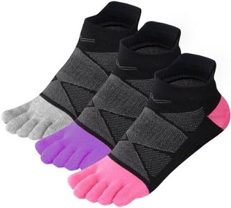 Meaiguo Womens Toe Socks Cotton Five Finger Socks No Show Toe Socks for Running, Black&purple&rose, One size