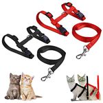 Morices 2 Pack Cat Harness and Leash, Adjustable Comfortable Nylon Pet Strap Collar with Leash, Escape Proof Safety Rope Leads Chest Strap for Kitten Puppy Rabbits Walking Training (Black & Red)