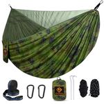 Camping Hammock, Portable Hammocks with Mosquito Net,Lightweight Nylon Parachute Hammock with 10ft Tree Straps,Camping Gear Must Haves for Travel,Hiking,Backpacking,Beach,Patio-Plaid Camouflage