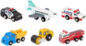 Battat – Miniature Toy Cars – 6Pcs Wooden Minis – Classic Rescue & Construction Vehicles – Steamroller, Dump Truck – 3 Years + – Wooden Vehicles Set 2