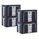 StarCart® (Pack of 4 Cloth Storage Box | Wardrobe Organizer for Clothes | For Baby, Men, Women Clothes - 66 Litre, Blue Polka Design