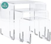 pbf PHOTO BOOTH FRAMES Acrylic Riser Display Stands - 3 Pieces- Clear- Silver Accents Acrylic Risers Shelf Riser Display Stand Set