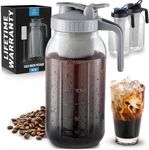 Zulay Premium Cold Brew Coffee Maker - 64oz Mason Jar With Leak-Proof Lid & Extra-Thick Glass - Fine-Mesh Stainless Steel Filter For Smooth Cold Brew & Iced Tea - Gray