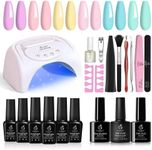 Beetles Pastel Gel Nail Polish Starter Kit with UV Led Light 48W Nail Lamp Base Gel Top Coat Soak Off Nail Light Yellow Nude Pink Blue Gel Polish Diy Home Nail Art Design Manicure Kits Gift for Women