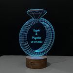 WOWOOD Wood Engagement Ring Lamp Gift For Couple Wedding Anniversary Gift Lamp Love Night Light (Ring Design Multicolor), LED