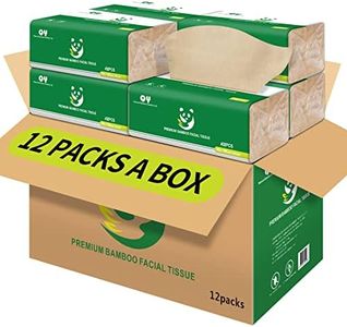 Soft Durable Bamboo Facial Tissues - 3 Ply Natural Facial Tissue Multi-Purpose Bamboo Paper Unscented Dry Or Wet Use Suitable for Bathroom,Kitchen,Home,Office 12 Packs