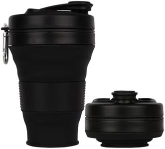 Collapsible Camping Cup with Straw Silicone Folding Coffee Cup Sport Bottle Portable Travel Outdoor Car 600ml 20oz (Black-600ml)