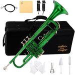 Glory Bb Trumpet - Trumpets for Beginner or Advanced Student with Case, pair of gloves,Green