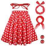 Hicarer 5 Pcs 50s Women Halloween Costume 1950 Poodle Skirt Sock Hop Accessory Outfit(Red, Adult,Large)