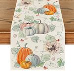 Artoid Mode Fall Pumpkins Flowers Table Runner, Seasonal Autumn Thanksgiving Kitchen Dining Table Decoration for Home Party 13x72 Inch