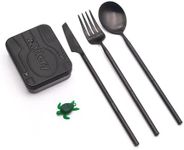 Outlery | Portable Camping Cutlery | Reusable Stainless Steel Travel Cutlery Set with Case | Pocket Sized, Durable and Easy to Clean (Black), Cutlery Set for 4