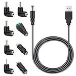 MEROM USB to DC 5.5mm*2.1mm 5V Universal Power Cable Chargering Cord with 8 Connector Tips(5.5mm*2.5mm, 4.8mm*1.7mm, 4.0mm * 1.7mm, 3.5mm *1.35mm, 2.5mm *0.7mm, Micro USB, Type-C, Universal Connector)