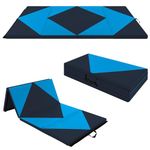 Goplus 8' x 4' x 2" Gymnastics Mat, Folding Tumbling Mat with Carry Handles, Hook & Loop Fasteners, 4 Panels for Fitness Exercise Yoga Stretching Aerobics Workouts, Thick Gym mats for Home (Blue&Black)