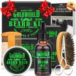 Beard Grooming Kit for Men Care w/Beard Growth Oil,Beard Balm,Wooden Comb,Brush & Scissor - Gift Ideas for Men Dad Boyfriend Birthday Christmas Wax