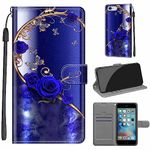 TOMYOU for iPhone 6 / 6S Case, PU Leather Wallet Book Flip Folio Stand View Cover Pouch Compatible with iPhone 6 / 6S Phone Case (Blue Flower)