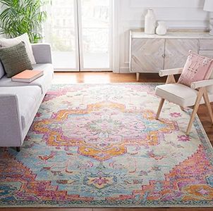 Safavieh Boho Chic Oriental Medallion Distressed Non-Shedding Stain Resistant Living Room Bedroom Area Rug, Polypropylene, Light Blue/Fuchsia, 8-footx10-foot