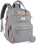 RUVALINO Nappy Changing Backpack, Multifunction Baby Diaper Bag Travel Back Pack with Changing Mat for Mom and Dad (Grey)