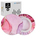 Geekria NOVA 2 Pairs Flex Fabric Headphones Ear Covers, Washable & Stretchable Sanitary Earcup Protectors for Over-Ear Headset Ear Pads, Sweat Cover for Warm & Comfort (M/Pink Marble)