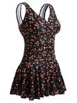 MiYang Women s Plus-Size Flower Printing Shaping Body One Piece Swim Dresses Swimsuit Black Cherry X-Large(US size:16-18)