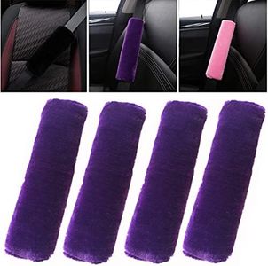 OHHMNKK 4 Pack Car Seat Belt Pads Shoulder Cover Baby Safety Belt Protector with Adjustable Soft Plush Shoulder Strap Protect Neck and Shoulder (Purple)