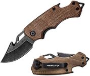 FLISSA Mini Folding Pocket Knife, 2.5-Inch Stainless Steel Drop Point Blade, EDC Pocket Knives for Men with Bottle Opener and Glass Breaker (Brown)