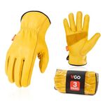 Vgo 3 Pairs Unlined Cow Grain Leather Work and Driver Gloves with Cow Split Leather Palm Patch(Size XXL,Gold,CA9590)