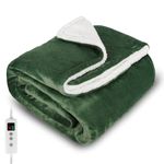 PROALLER Heated Blanket, Electric heated throw 160x130CM Green, 10 Levels &1-9H Timer Auto-Off, Machine Washable, Soft Flannel Sherpa and Full Body Warming, Sofa Bed Office Use, warm blanket, electric